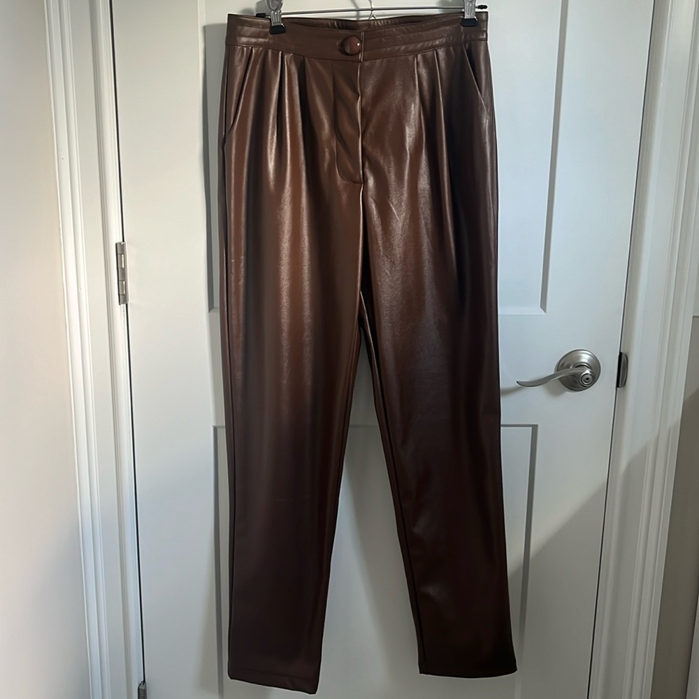 NEVER WORN Princess Polly Brown High Waisted Leather Pants Size 6
